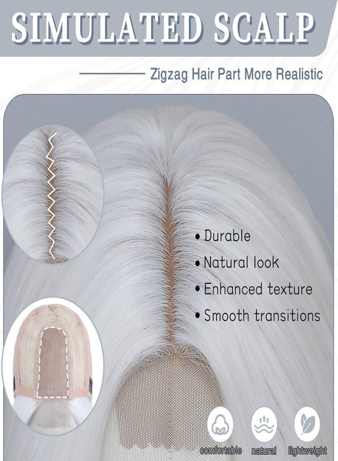 MORICA White Wigs for Women 18 Inch Middle Part Medium Length Short Curly Wavy Wigs,Natural Synthetic Hair Womens Wigs for Daily Party/Halloween Use（18inch，White） - Image 3